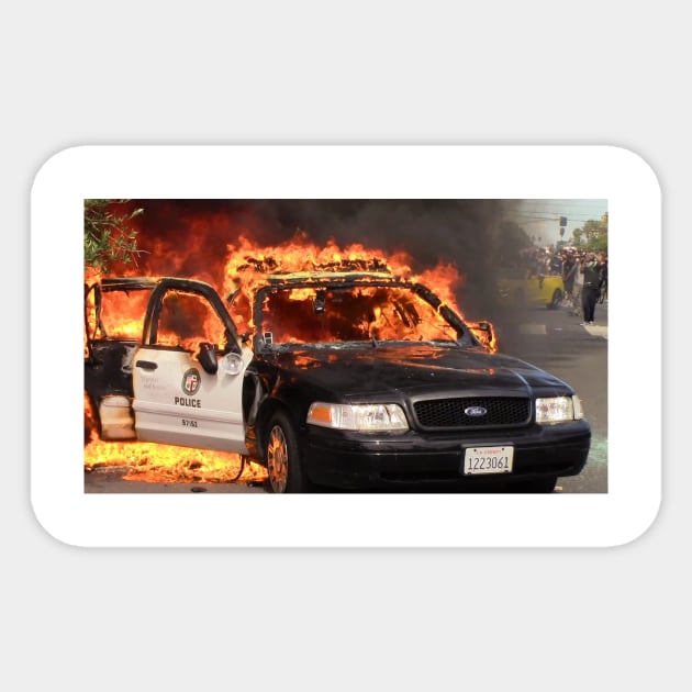 Burning Cop Car Sticker by dwatkins